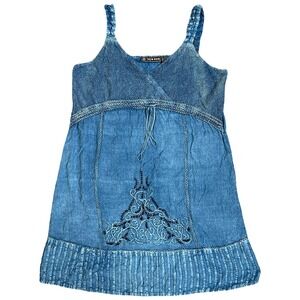 Vintage Raya Sun Blue Cotton Embroidered Dress L Y2K Boho Fairy Whimsigoth‎